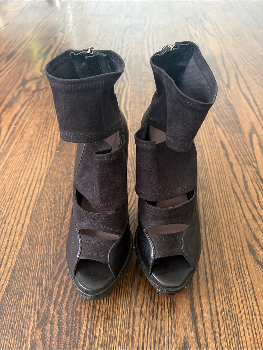 Hervé Léger "Oribel" Black Open-Toe Platform Booties